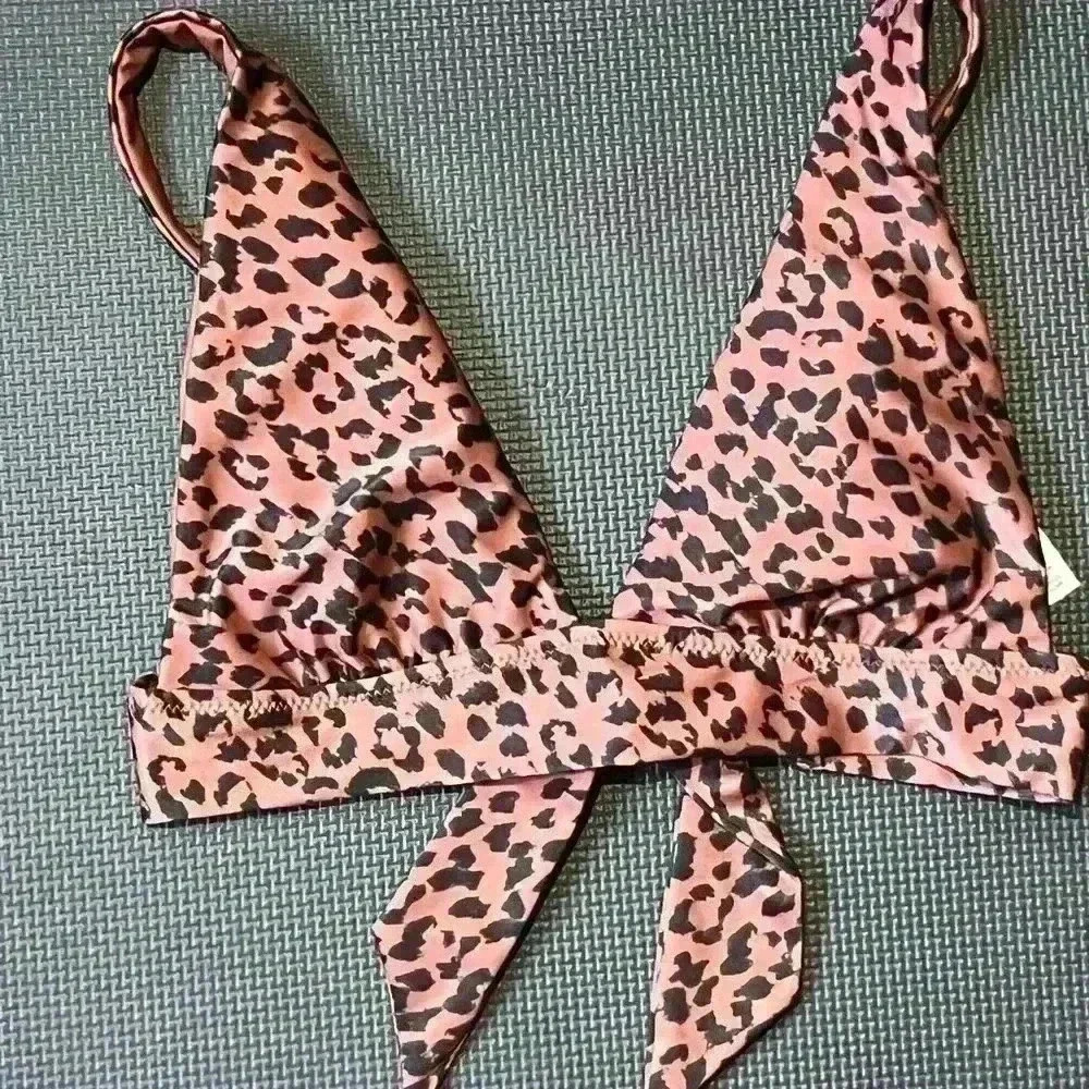 Aerie Bikini Triangle Top Small Brown Cheetah‎ Padded Adjustable Strap NWOT